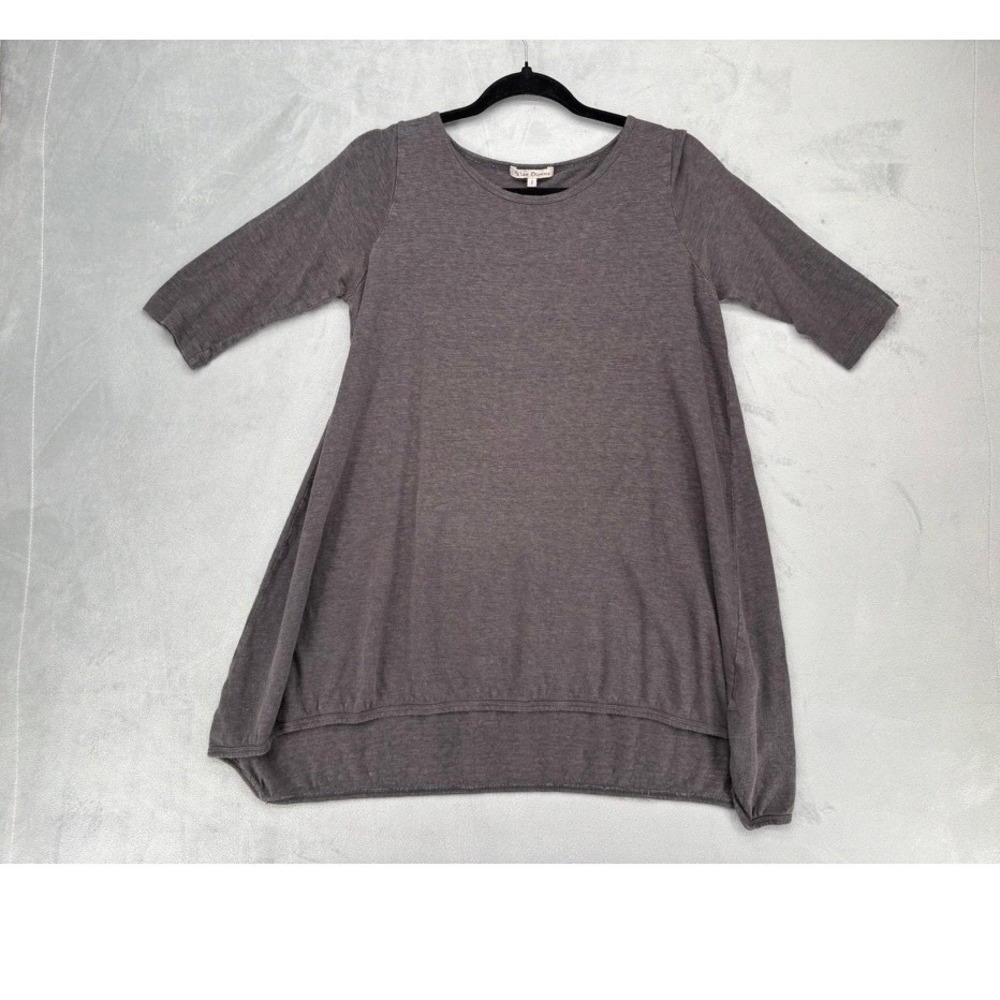 Vlas Blomme Tunic Women Size 1 Grey Linen 3/4 Sleeve Japan Lagenlook Top 121108